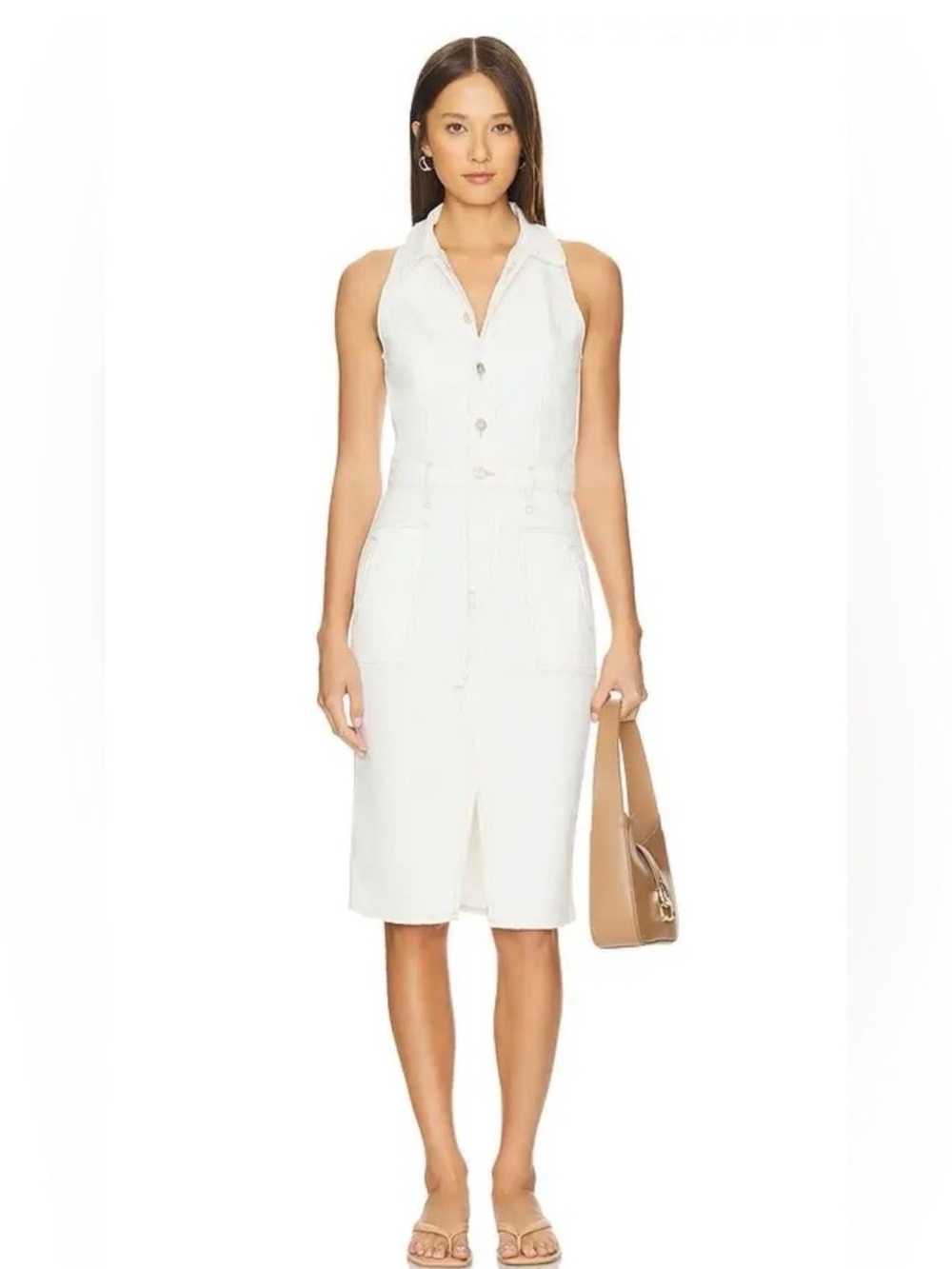 Hudson Jeans White Sleeveless Midi Shirt Dress